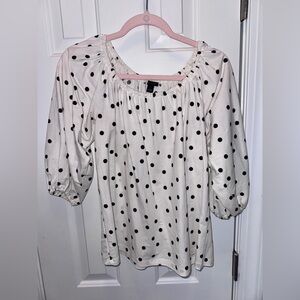 Ann Taylor Black Polka Dot Peasant Top on Cream